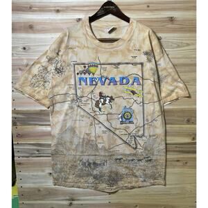 Vintage 1994 Nevada All Over Print T Shirt AOP Las Vegas XL Gambling Tan Brown